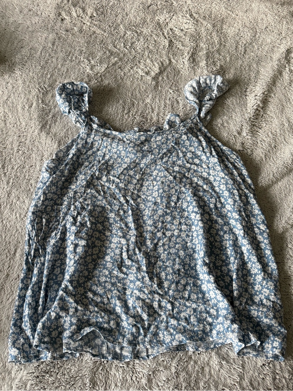 Blue Floral Sleeveless Ruffle-strap Top 1X